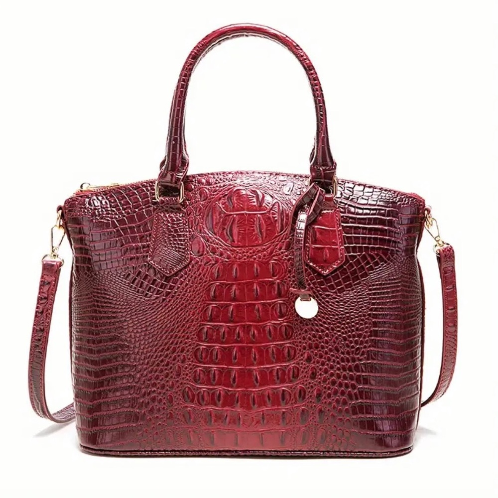 Crocodile Embossed Handbag, Top Handle Satchel Purse
